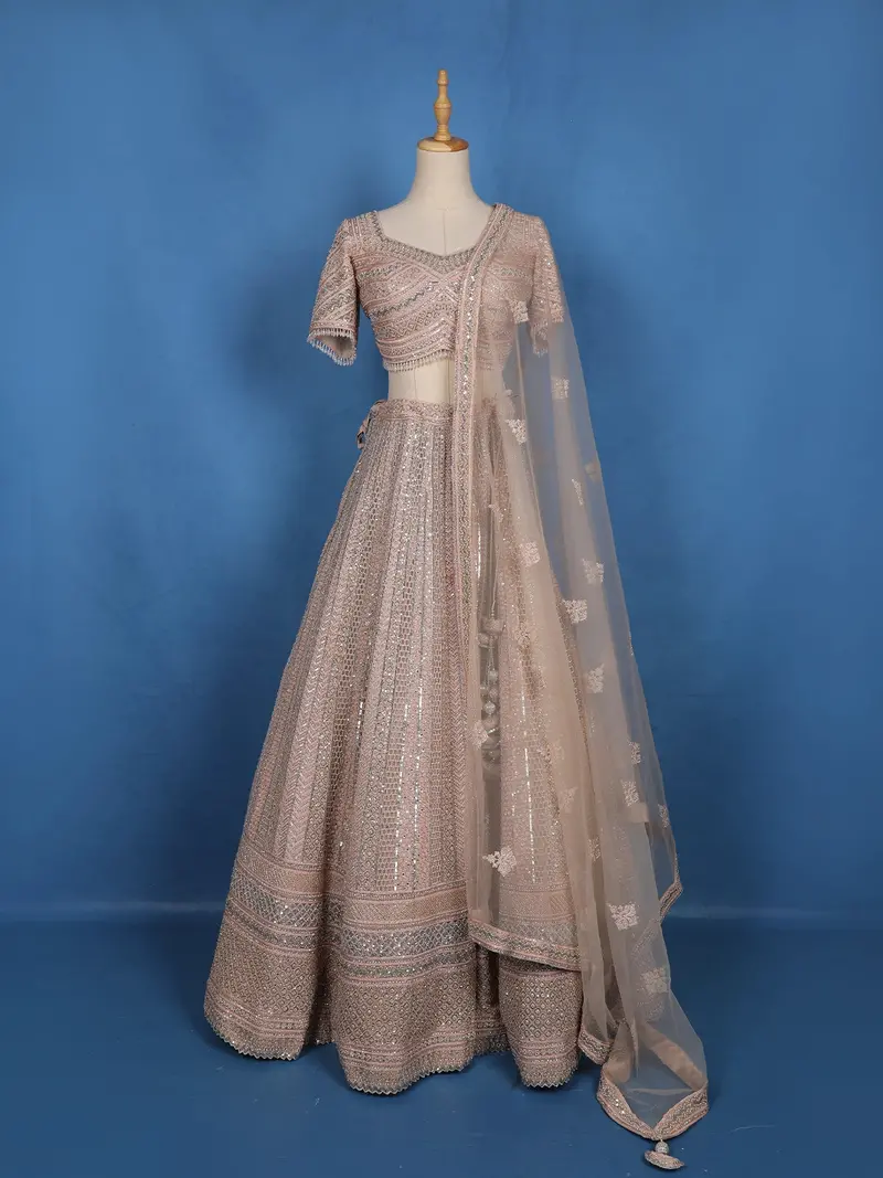 Light Pink Sequins Embroidery Net Lehenga 1