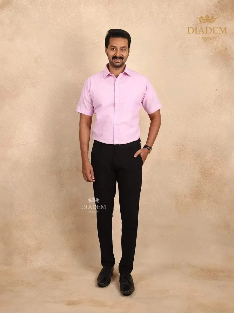 Light Pink Solid Cotton Half Sleeve Shirt 1