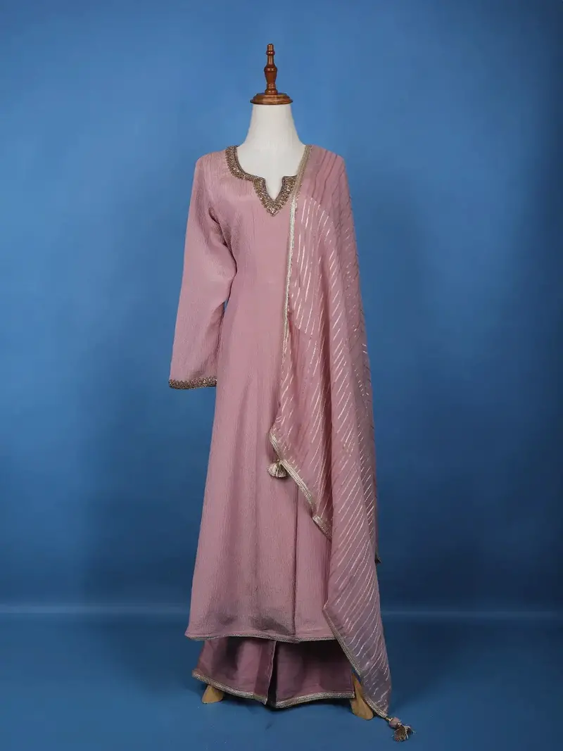 Light Pink Solid Zardosi Worked Semi Silk Salwar Suit 1