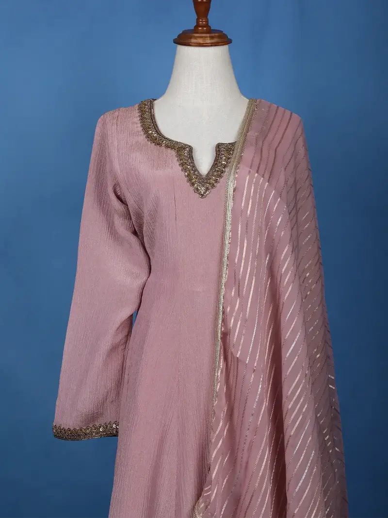 Light Pink Solid Zardosi Worked Semi Silk Salwar Suit 2