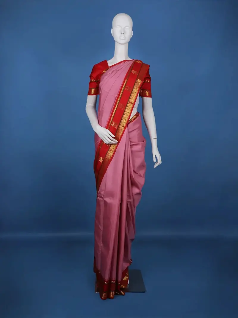 Light Pink Zari Woven Pure Kanchipuram Silk Saree 1