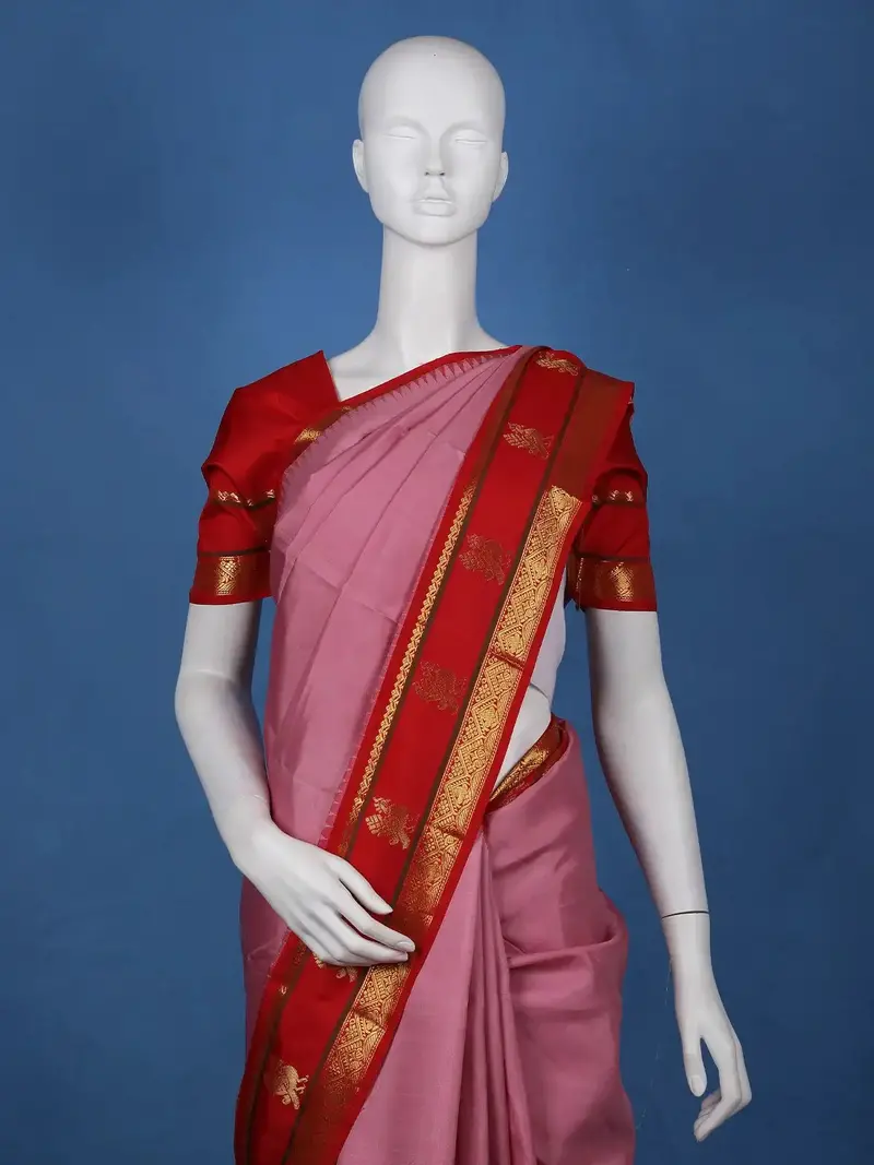 Light Pink Zari Woven Pure Kanchipuram Silk Saree 2