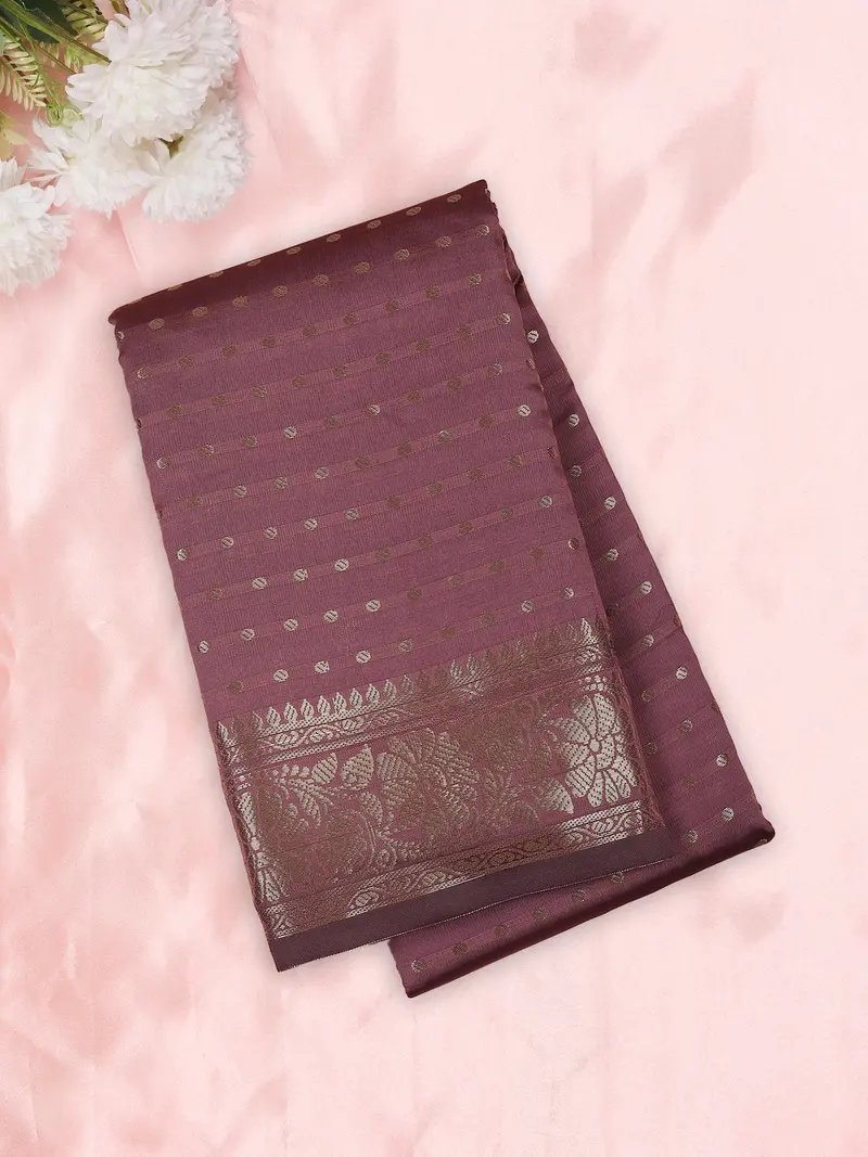 Light Purple Butta Zari Woven Design Semi Silk Saree With Floral Border 1