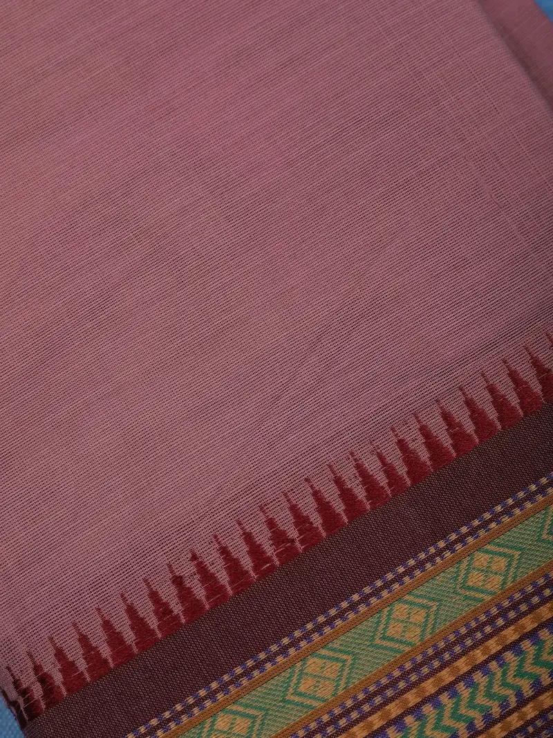 Light Purple Cotton Saree With Maroon Tribal Woven Border 2