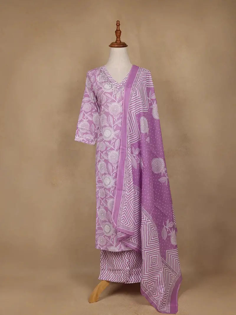 Light Purple Floral Design Printed Cotton Salwar Suit 2