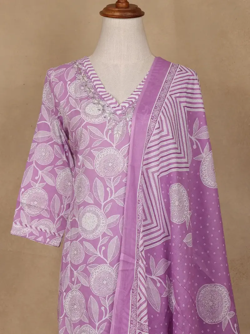 Light Purple Floral Design Printed Cotton Salwar Suit 3
