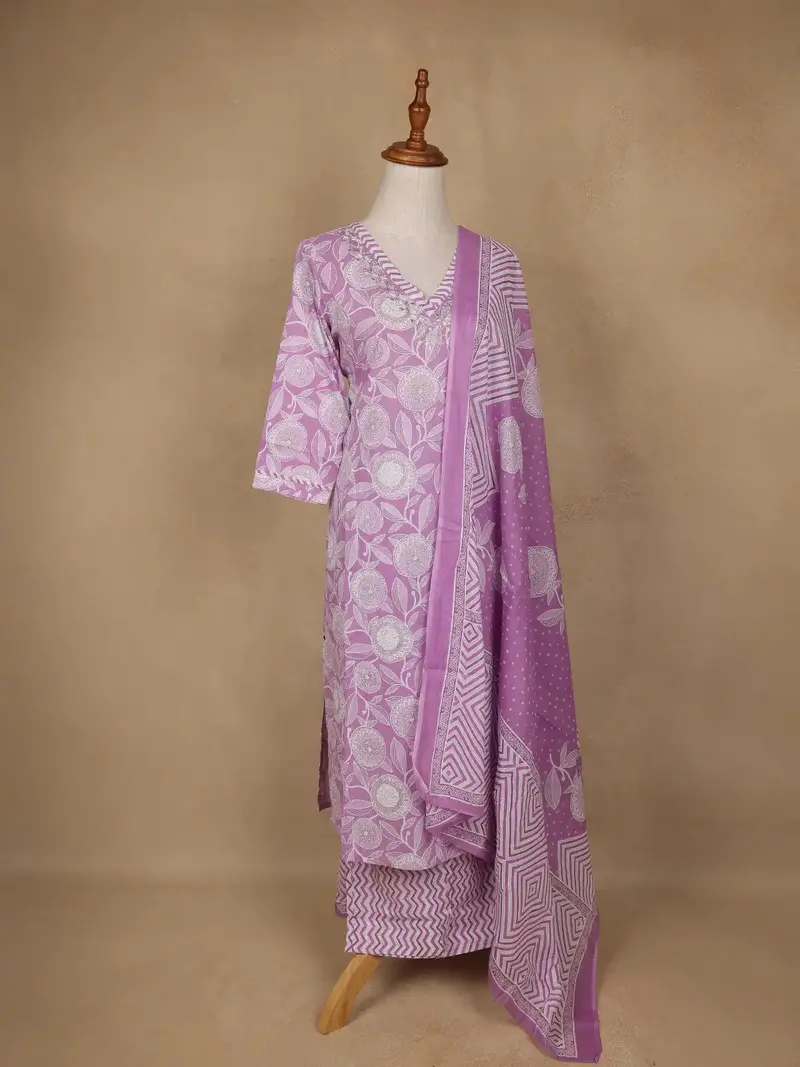 Light Purple Floral Design Printed Cotton Salwar Suit 5