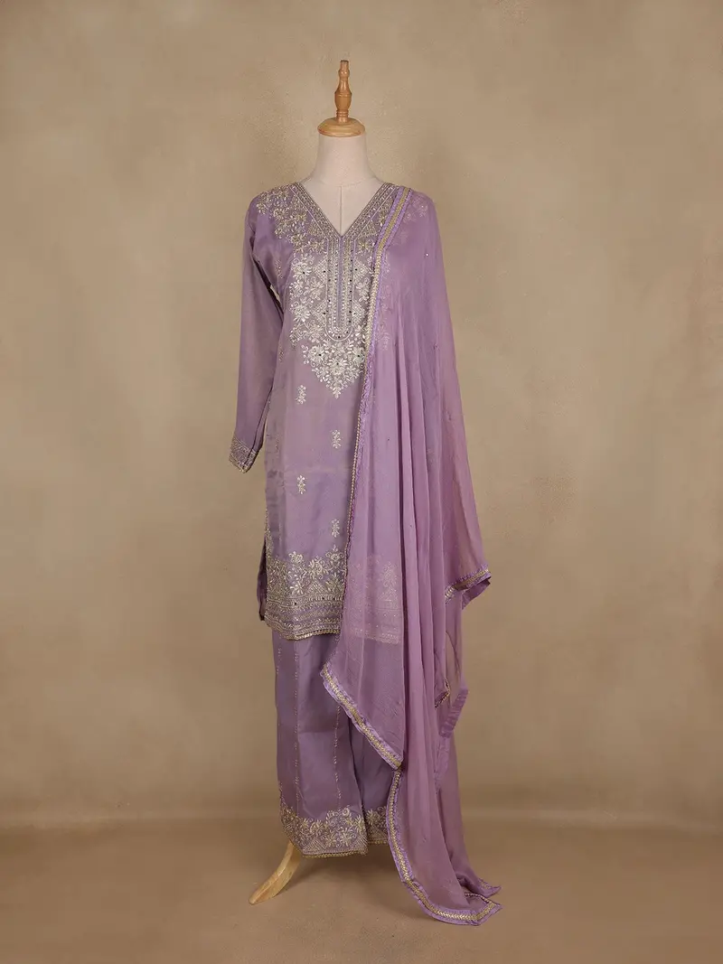 Light Purple Floral Design Silk Salwar Suit 1