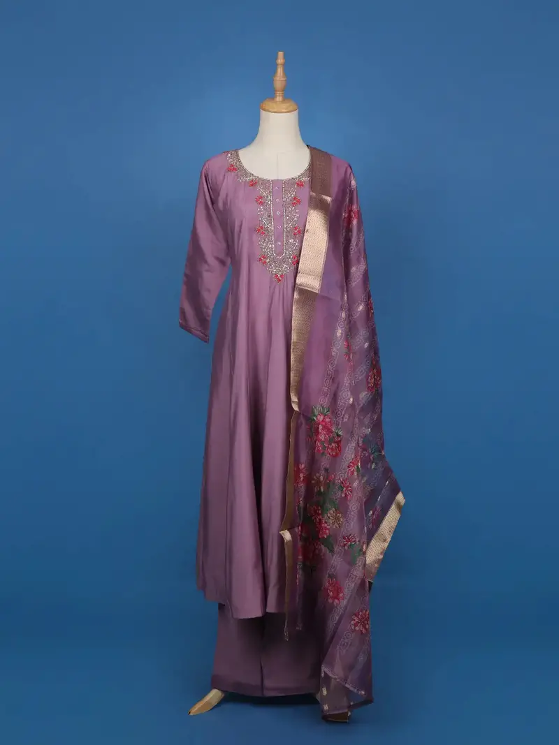 Light Purple Floral Designed Cotton Anarkali Salwar Suit 1