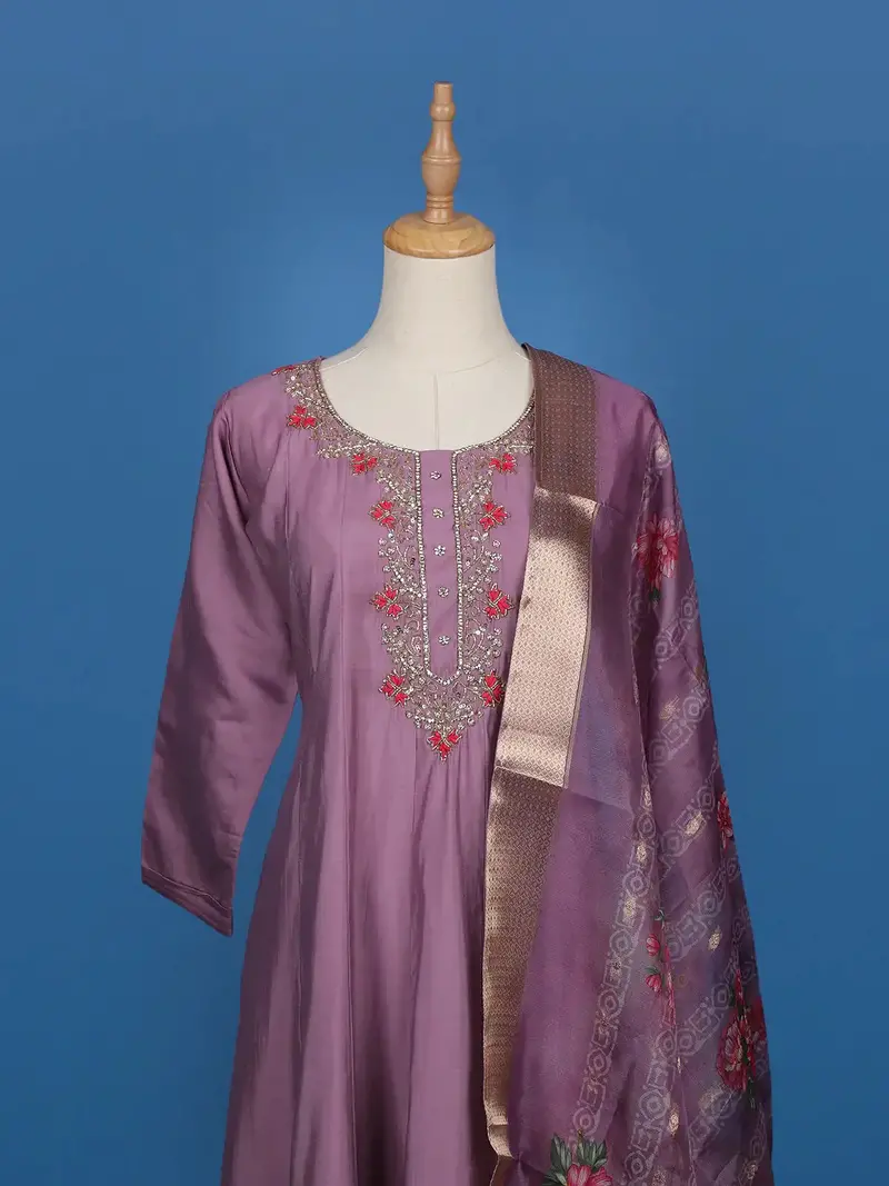 Light Purple Floral Designed Cotton Anarkali Salwar Suit 2