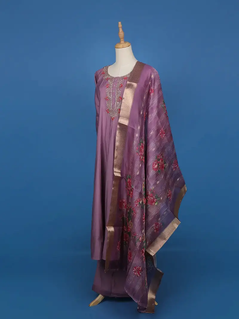 Light Purple Floral Designed Cotton Anarkali Salwar Suit 3