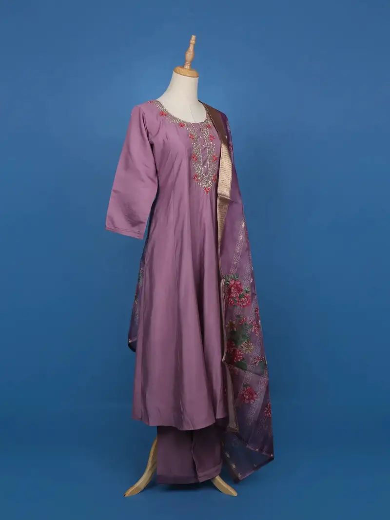 Light Purple Floral Designed Cotton Anarkali Salwar Suit 4