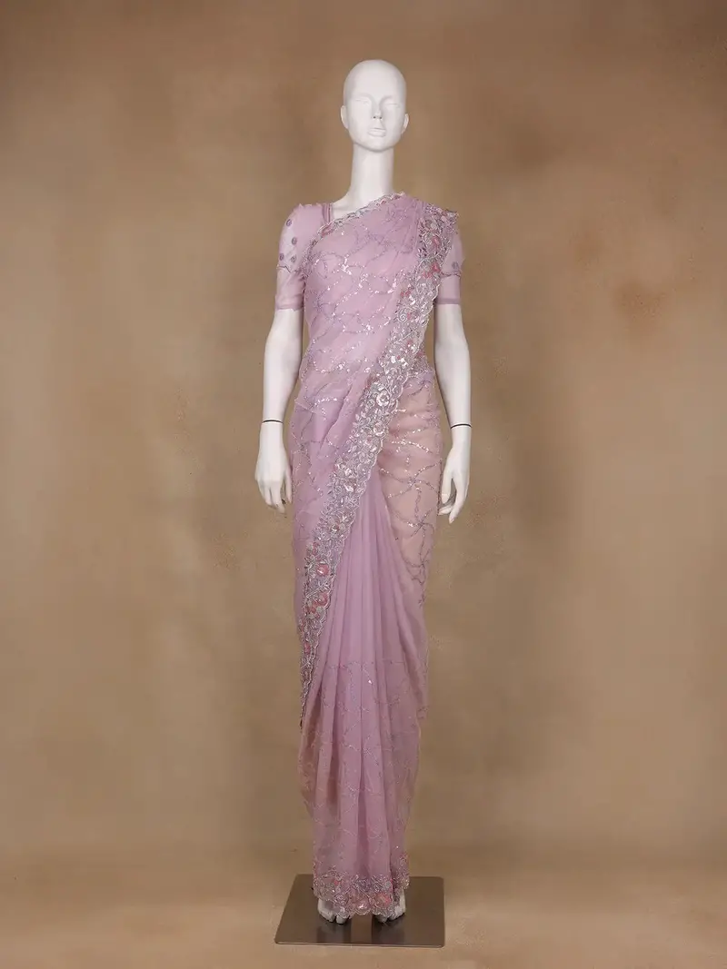Light Purple Floral Designed Organza Designer Saree 1