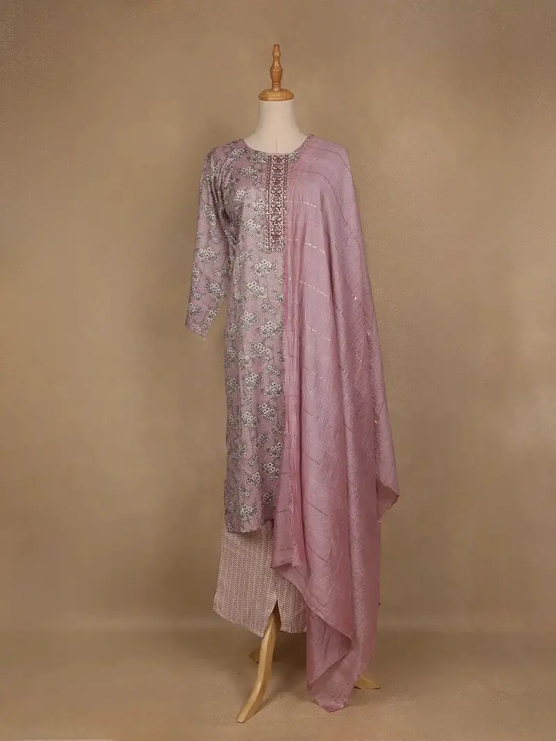 Light Purple Floral Designed Printed Cotton Salwar Suit 1