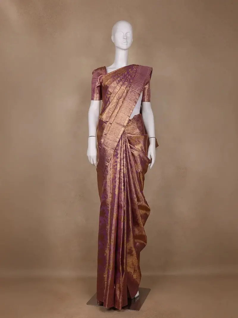 Light Purple Floral Woven Motifs Pure Kanchipuram Silk Saree 1