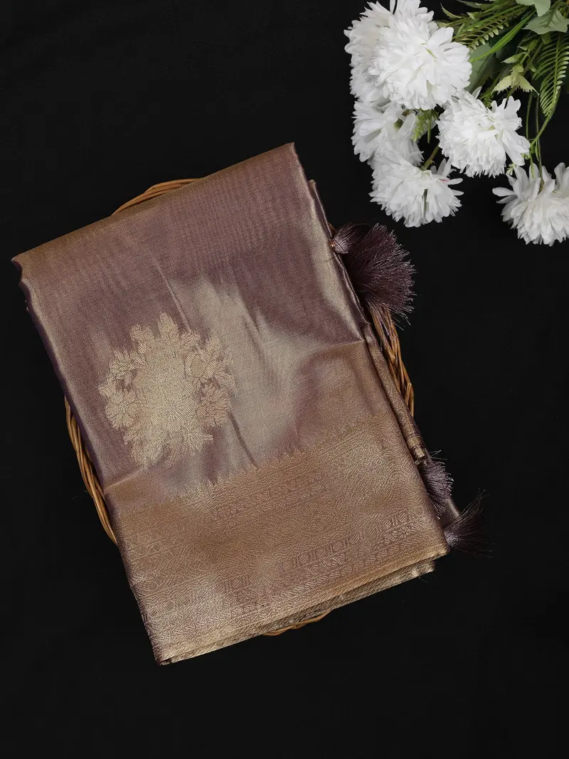 Light Purple Floral Zari Woven Design Tissue Silk Fancy Saree With Zari Border 1