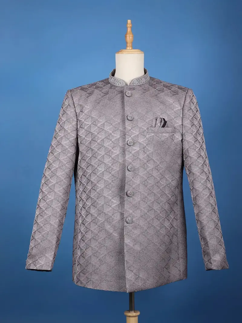 Light Purple Geometric Design Viscose Men's Suit 2