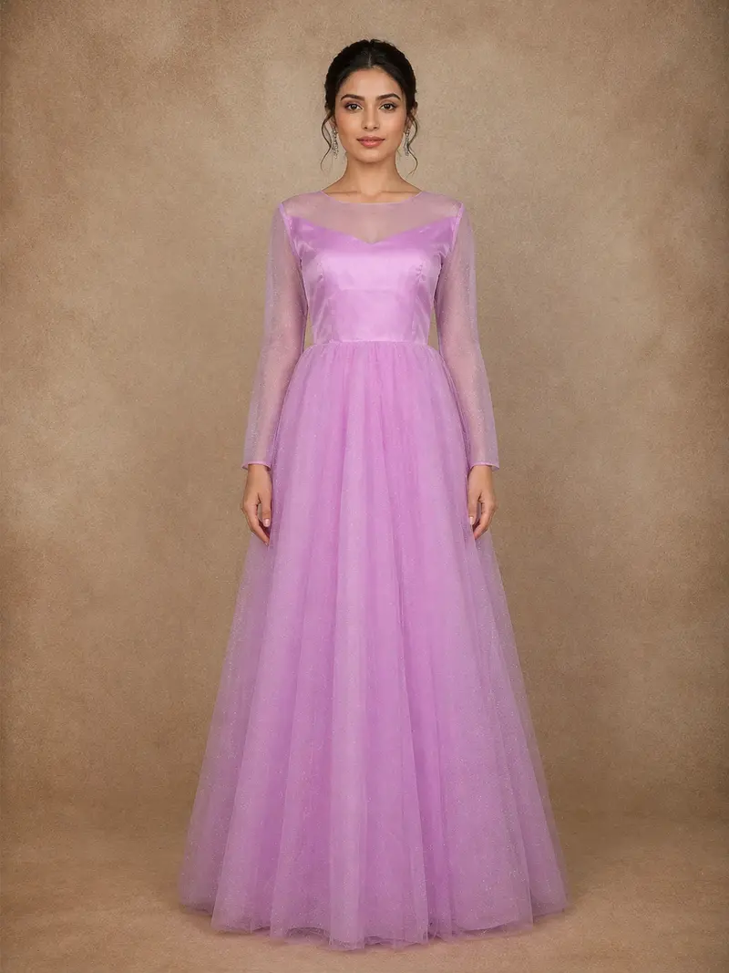 Light Purple Glitter Net Ball Gown 1