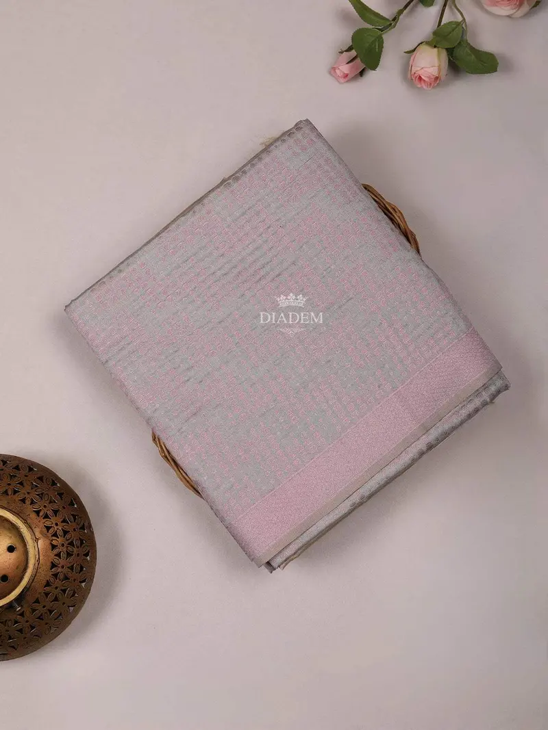 Light Purple Semi Tussar Silk Saree With Dot Design On The Body With Border 1