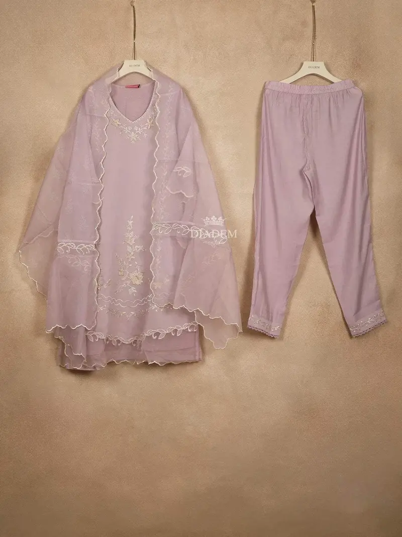 Light Purple Straight Cut Salwar Suit For Girls Adorned With Sequins And Floral Design Paired With Dupatta 1