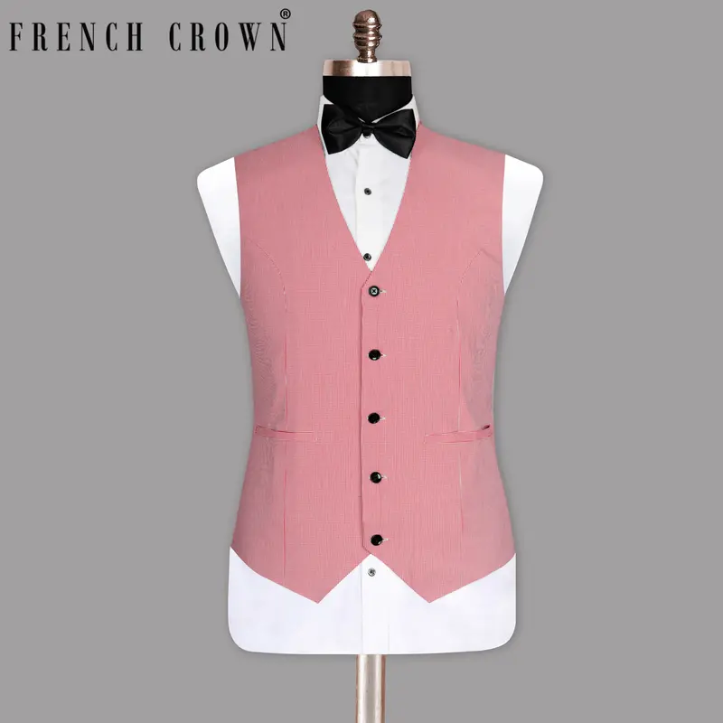 Light Red Micro Houndstooth Waistcoat 1
