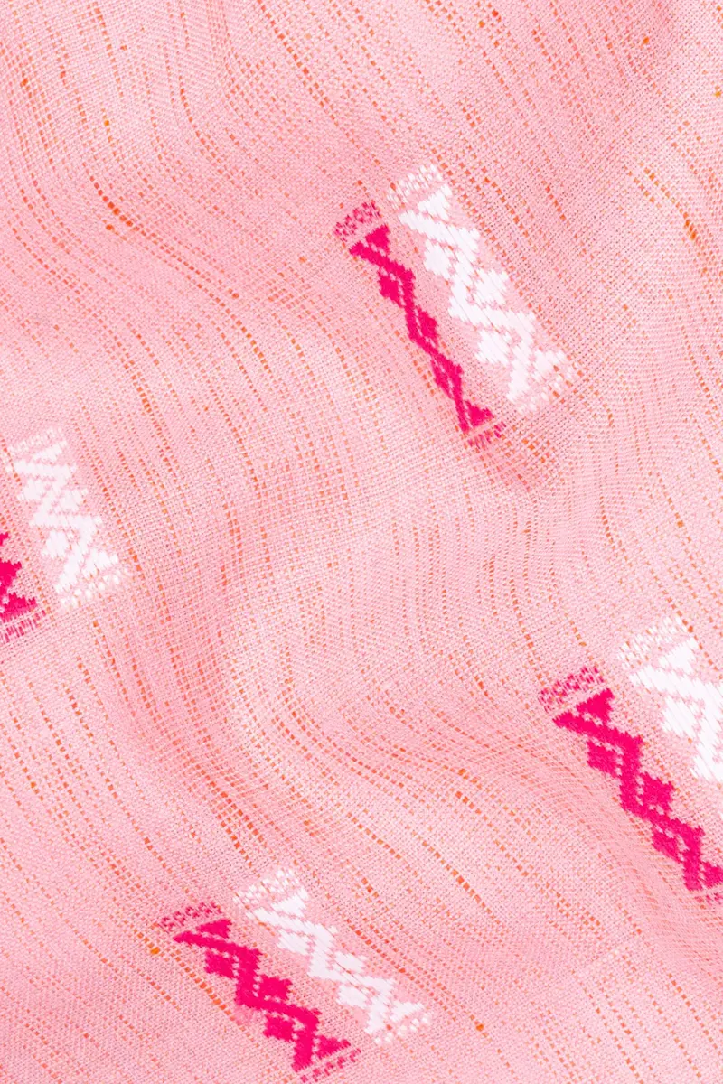 Light Rose Pink Zig-Zag Textured Jacquard Premium Giza Cotton Kurta 3