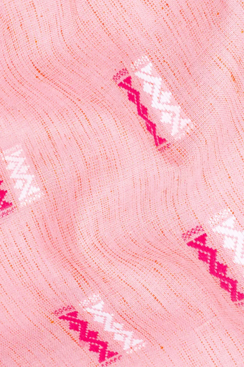 Light Rose Pink Zig-Zag Textured Jacquard Premium Giza Cotton Kurta Set 3