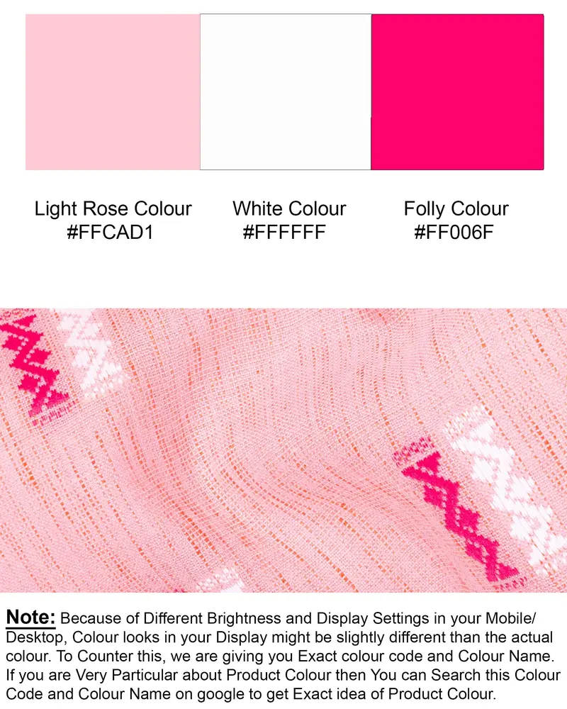 Light Rose Pink Zig-Zag Textured Jacquard Premium Giza Cotton Kurta Set 8