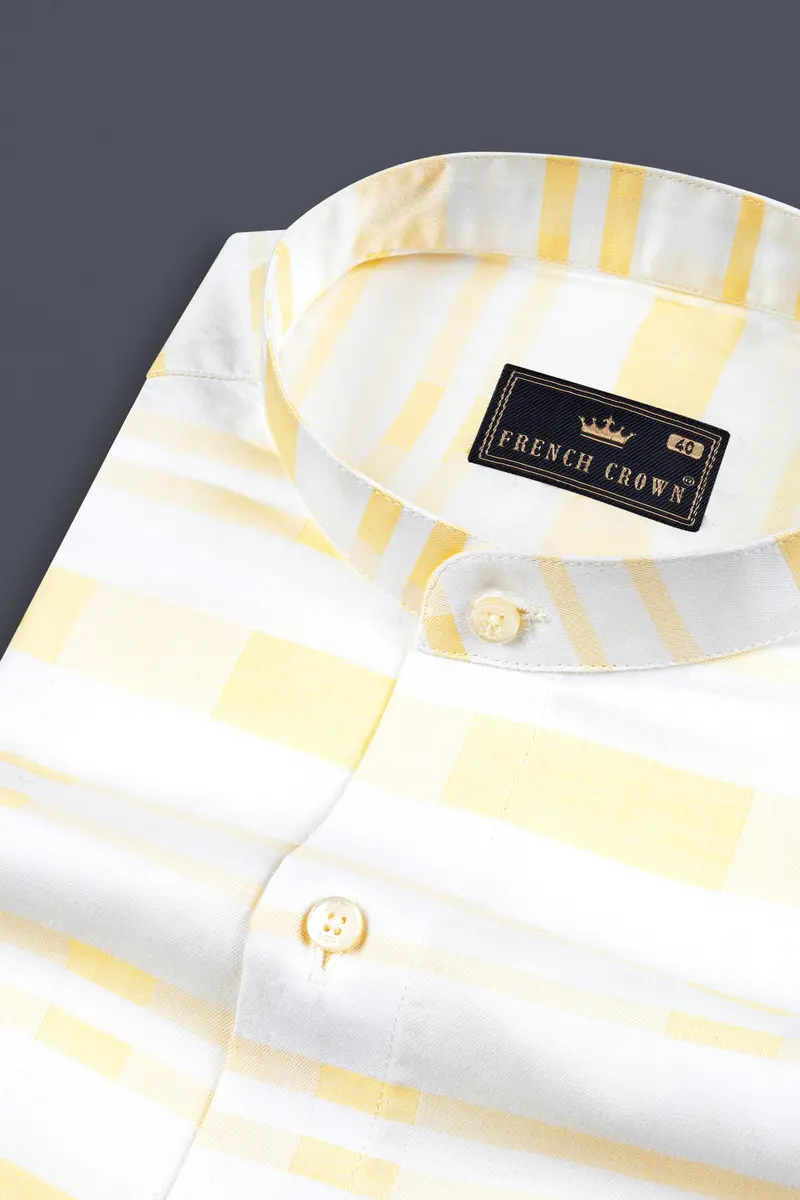 Light Tan And White Smoky Striped Dobby Textured Premium Giza Cotton Shirt 1