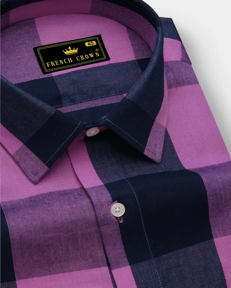 Light Thulian Pink With Bleached Cedar Blue Checked Royal Oxford Shirt 1