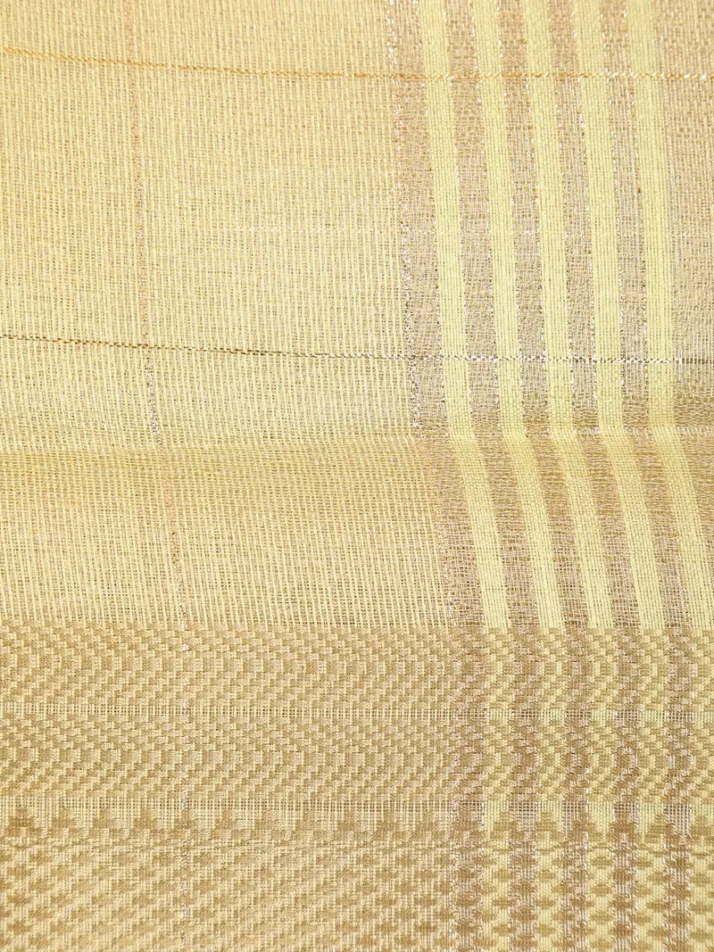 Light Yellow Checked Woven Tissue Saree With Zari Border 2