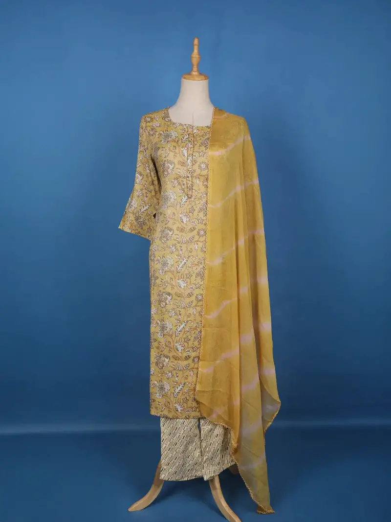 Light Yellow Cotton Floral Printed Salwar Suit 1