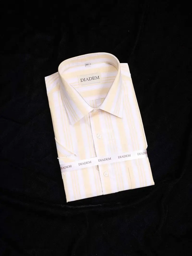 Light Yellow Cotton Formal Shirt With Stripes Design 1