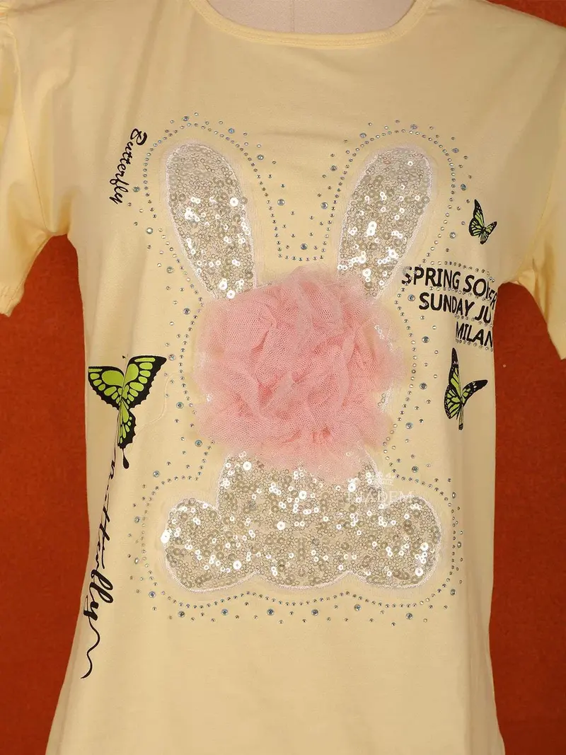 Light Yellow Cotton Half Sleeve T-Shirt For Girls 4