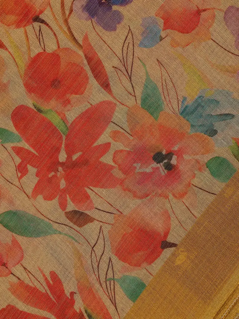 Light Yellow Floral Design Semi Tussar Saree 2