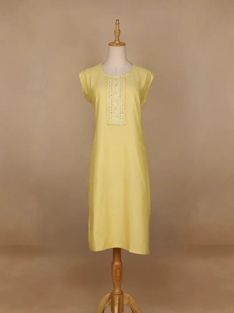 Light Yellow Floral Designed Cotton Kurti 1