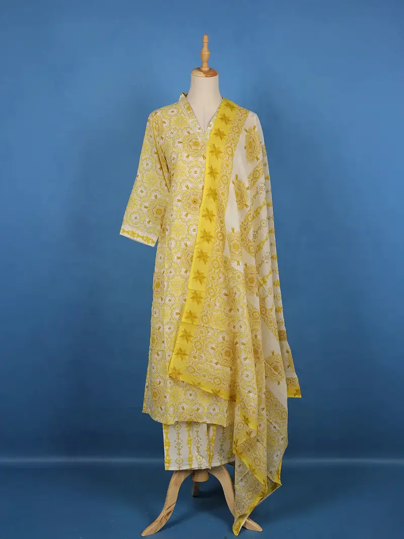 Light Yellow Floral Printed Cotton Salwar Suit 1