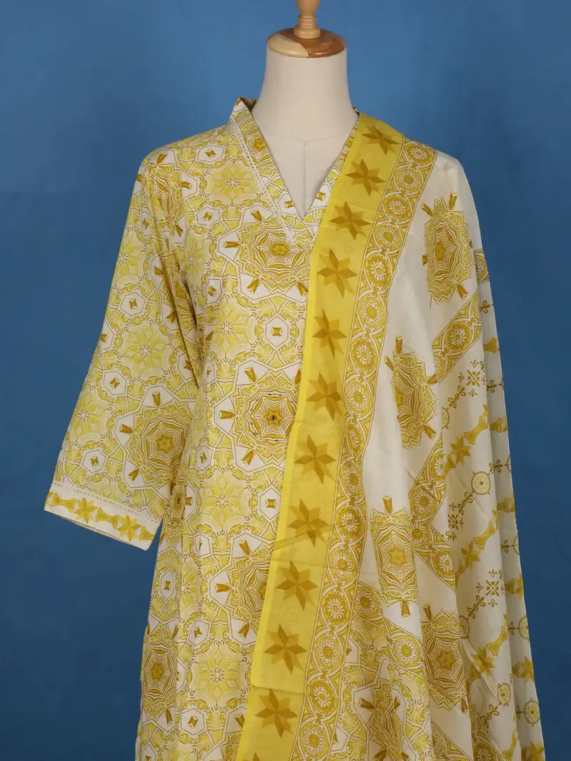Light Yellow Floral Printed Cotton Salwar Suit 2