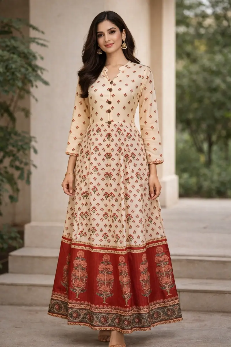 Light Yellow Long Kurti Adorned In Floral Prints 1