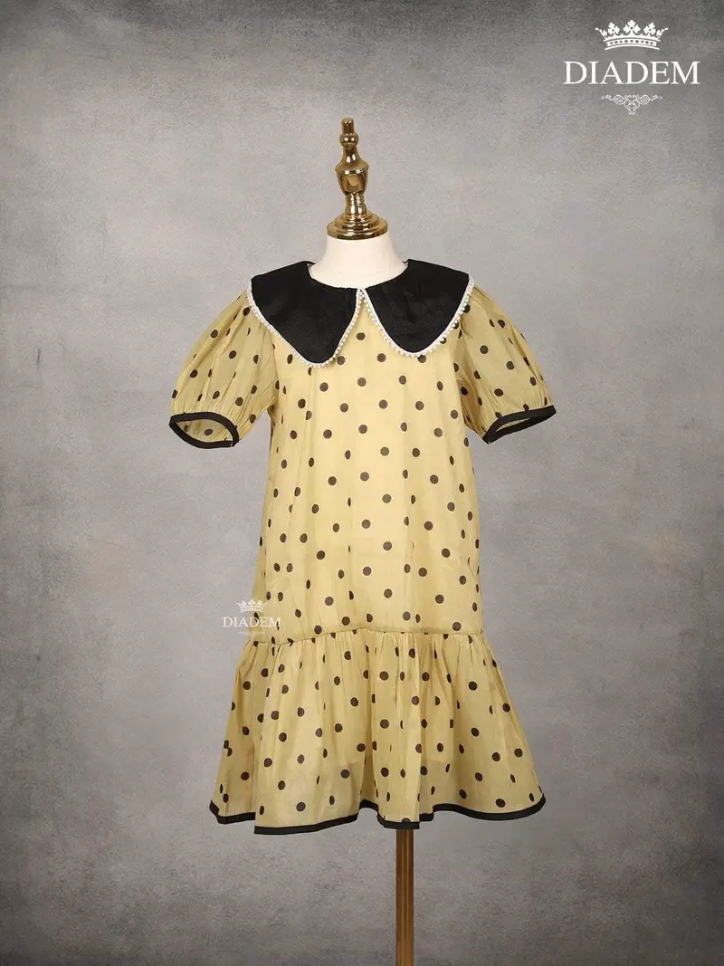 Light Yellow Organza Frock Adorned With Polka Dot Print 1