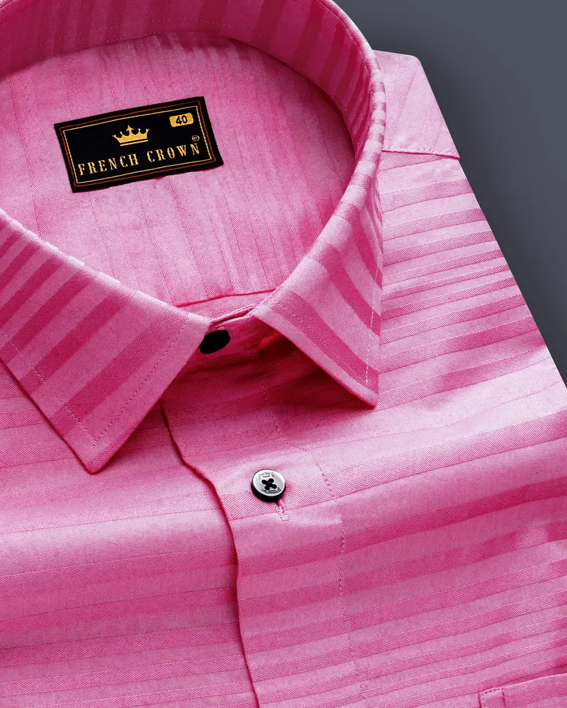Lilac Bloom-Viola Pink Stripes Jacquard Textured Premium Cotton Dress Shirt 1