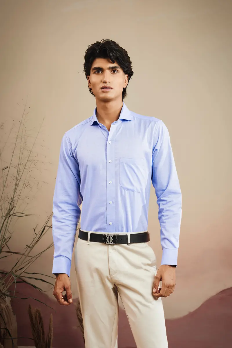 Lilac Blue Dobby Textured Premium Giza Cotton Shirt 10