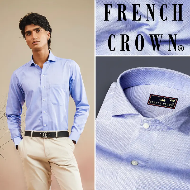 Lilac Blue Dobby Textured Premium Giza Cotton Shirt 11