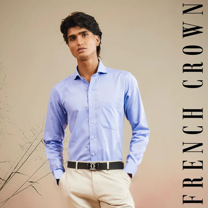 Lilac Blue Dobby Textured Premium Giza Cotton Shirt 12
