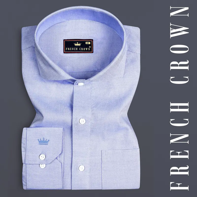 Lilac Blue Dobby Textured Premium Giza Cotton Shirt 16