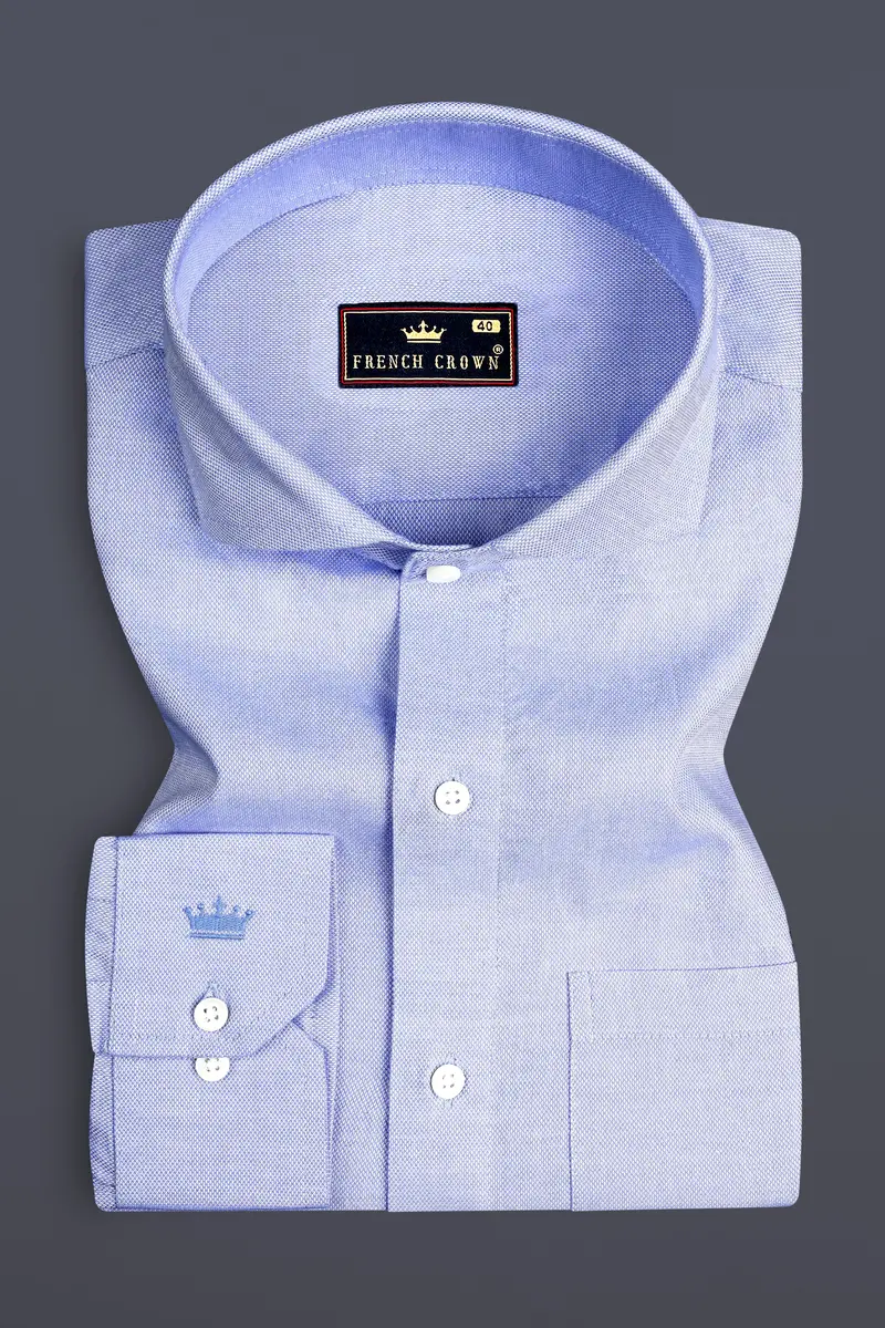 Lilac Blue Dobby Textured Premium Giza Cotton Shirt 3