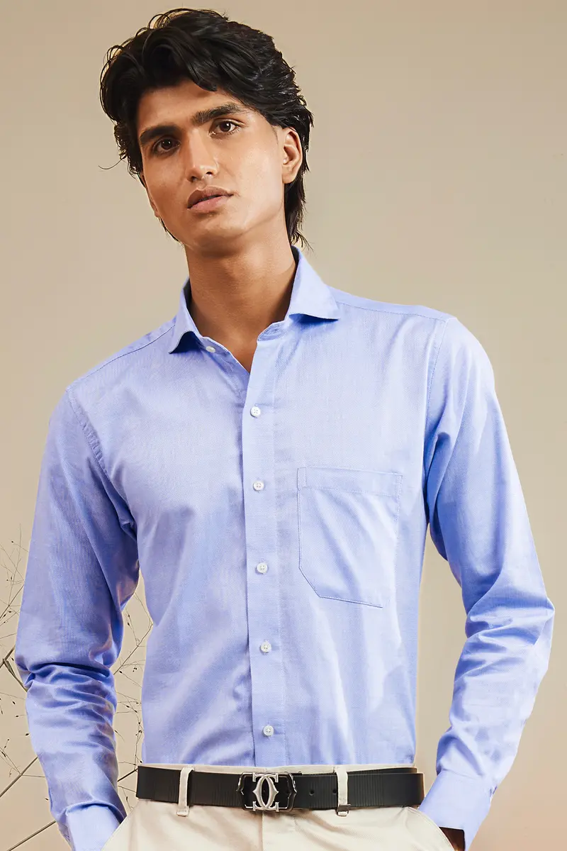 Lilac Blue Dobby Textured Premium Giza Cotton Shirt 7