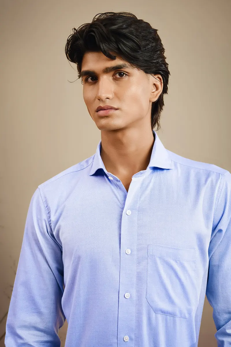 Lilac Blue Dobby Textured Premium Giza Cotton Shirt 8