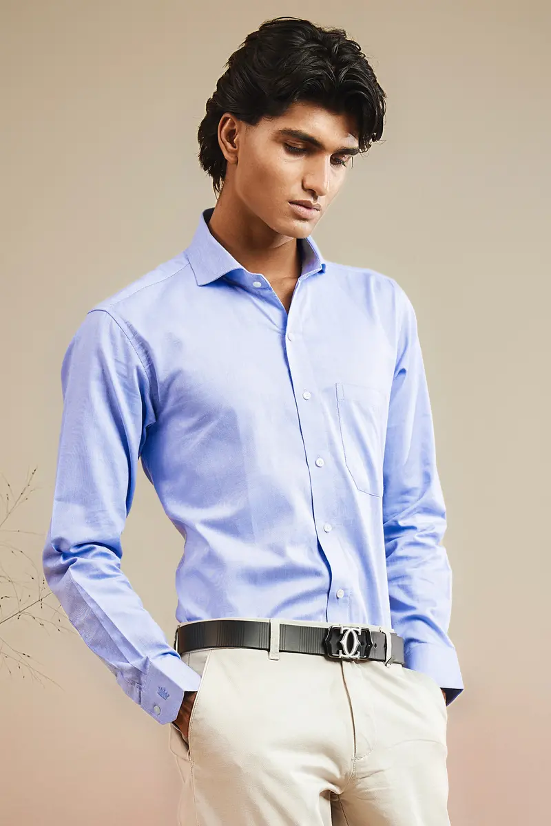 Lilac Blue Dobby Textured Premium Giza Cotton Shirt 9