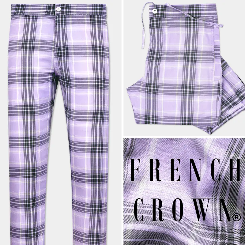 Lilac Blue Gravel Gray Plaid Twill Premium Cotton Lounge Pant 1
